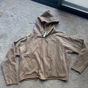 ALO Brown Cropped Raw Hem Hoodie
